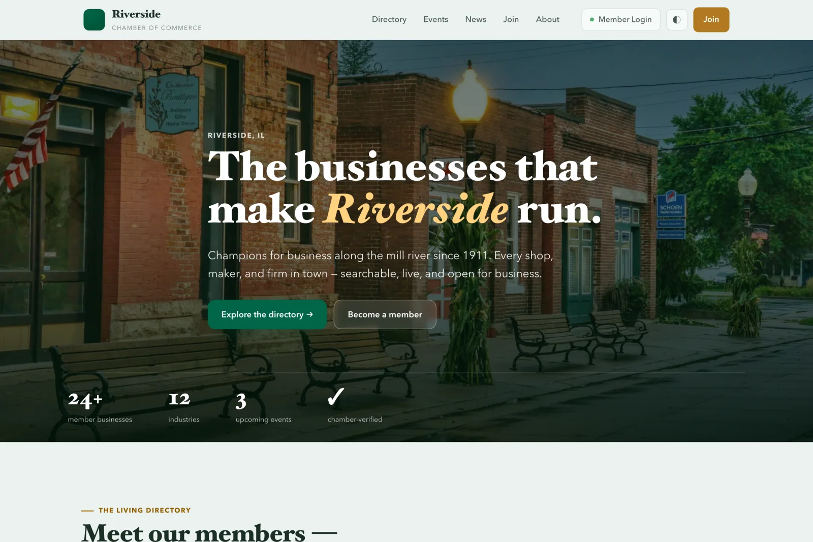 The Riverside Chamber public website, built and updated from the CRM
